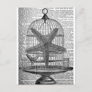 Beach Dictionary Print Steampunk Birdcage Starfish Postcard by cranberrysky at Zazzle