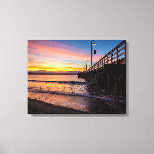 Beach Dock Scene Wrapped Canvas Print