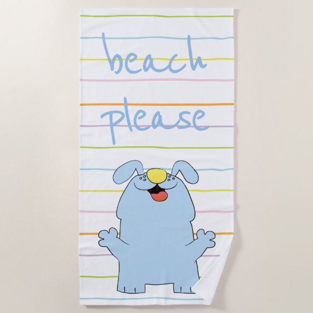 Beach Dog Blue "Beach Please" Towel (Front)