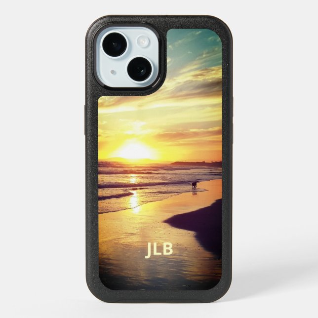 Beach Dog in California Surf Personalized iPhone 15 Case (Back)