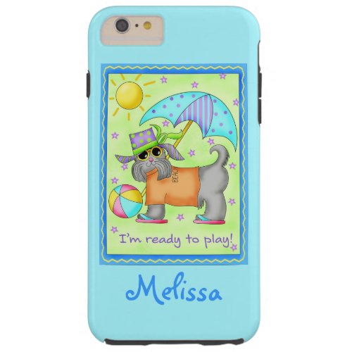 Beach Dog Ready to Play Turquoise Name Personalize Tough iPhone 6 Plus Case