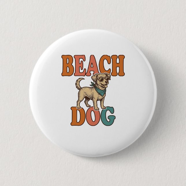 Beach Dog Vintage Engraving Graphic Design_1 Button (Front)