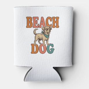 Beach Dog Vintage Engraving Graphic Design_1 Can Cooler