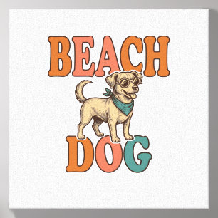 Beach Dog Vintage Engraving Graphic Design_1 Canvas Photo Tile