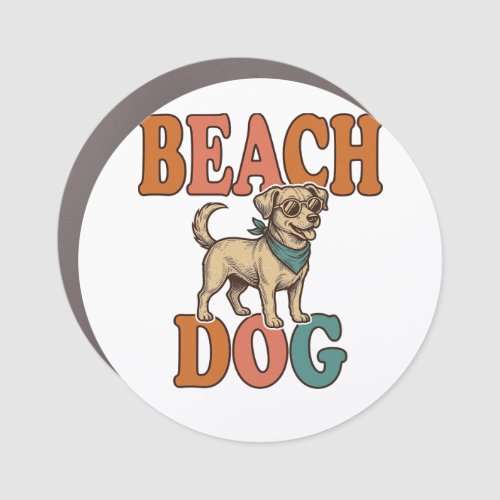 Beach Dog Vintage Engraving Graphic Design_1 Car Magnet