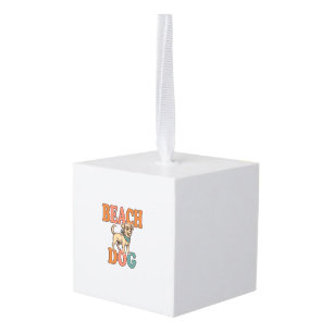Beach Dog Vintage Engraving Graphic Design_1 Cube Ornament