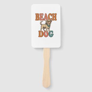 Beach Dog Vintage Engraving Graphic Design_1 Hand Fan