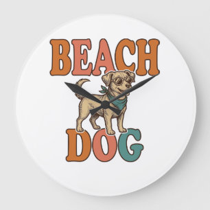 Beach Dog Vintage Engraving Graphic Design_1 Large Clock