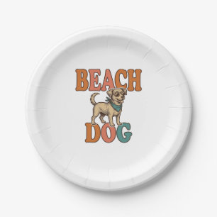 Beach Dog Vintage Engraving Graphic Design_1 Paper Plates