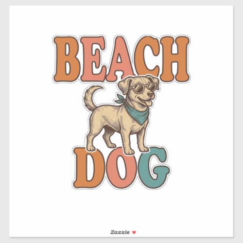 Beach Dog Vintage Engraving Graphic Design_1 Sticker