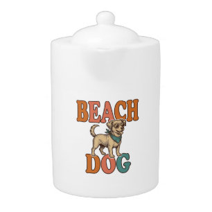 Beach Dog Vintage Engraving Graphic Design_1 Teapot