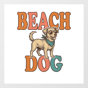 Beach Dog Vintage Engraving Graphic Design_1 Window Cling