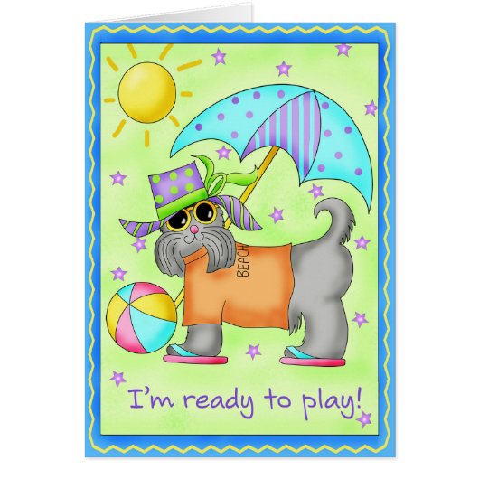 Beach Dog Whimsy Art Green Blue (Front)