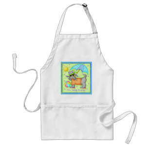 Beach Dog Whimsy Art Green Blue Adult Apron