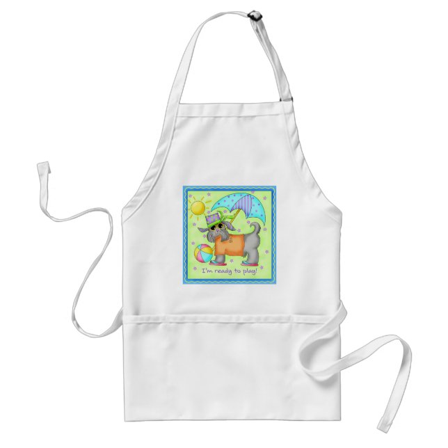 Beach Dog Whimsy Art Green Blue Adult Apron (Front)