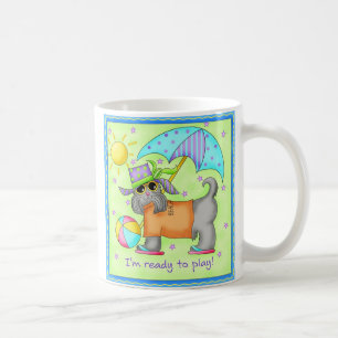 Beach Dog Whimsy Art Green Blue Coffee Mug