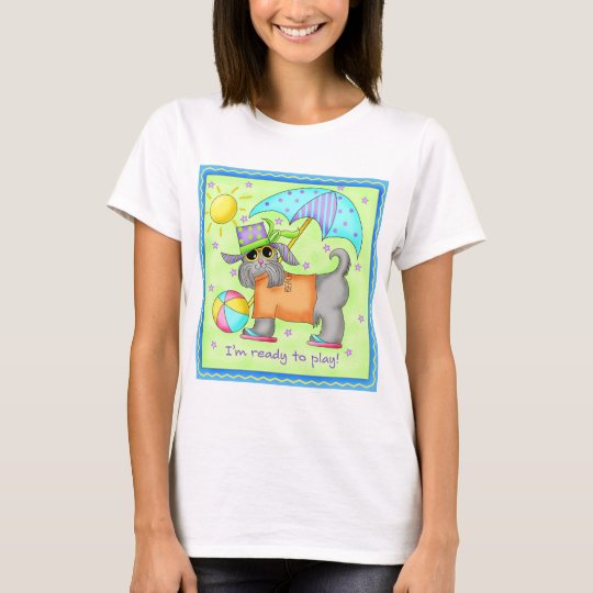 Beach Dog Whimsy Art Green Blue T-Shirt