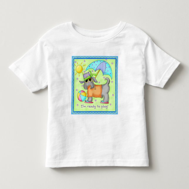 Beach Dog Whimsy Art Green Blue Toddler T-shirt (Front)