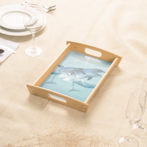 Beach Dolphins Nautical Watercolor Serving Tray