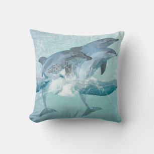 Beach Dolphins Nautical Watercolor Throw Pillow