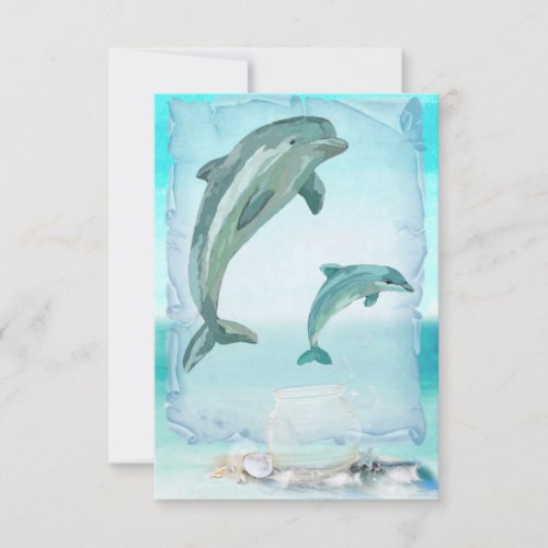 Beach Dolphins Watercolor Art Note Card