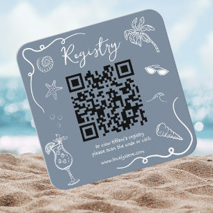 Beach Doodle Bridal Shower QR Code Registry Enclosure Card