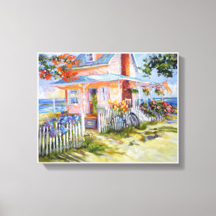 Beach Dream Cottage 14x11 & Border Canvas Print