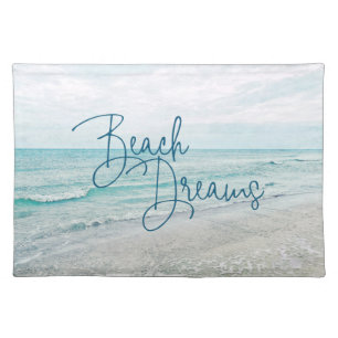 Beach Dreams Inspirational Quote Retro Ocean Waves Cloth Placemat