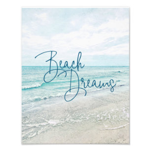 Beach Dreams Inspirational Quote Retro Ocean Waves Photo Print