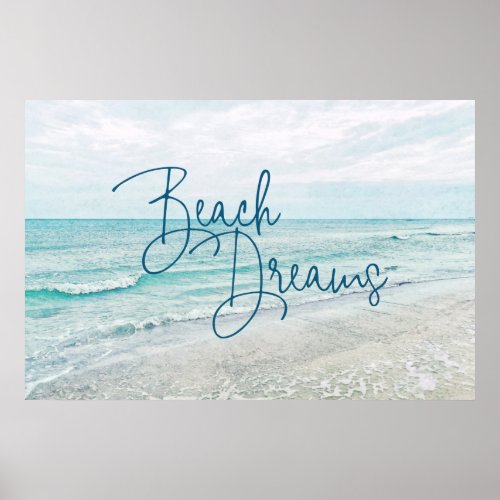 Beach Dreams Inspirational Quote Retro Ocean Waves Poster