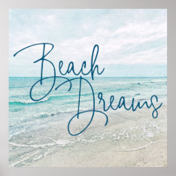 Beach Dreams Inspirational Quote Retro Ocean Waves Poster