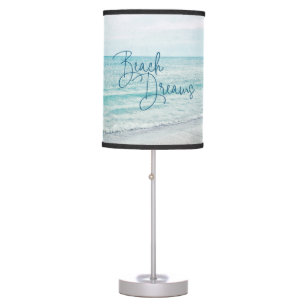 Beach Dreams Inspirational Quote Retro Ocean Waves Table Lamp