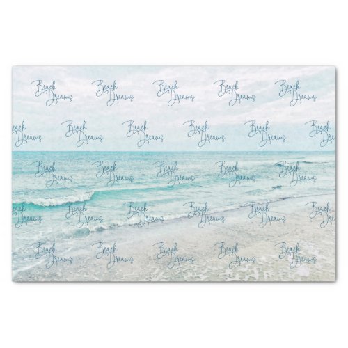 Beach Dreams Inspirational Quote Retro Ocean Waves Tissue Paper