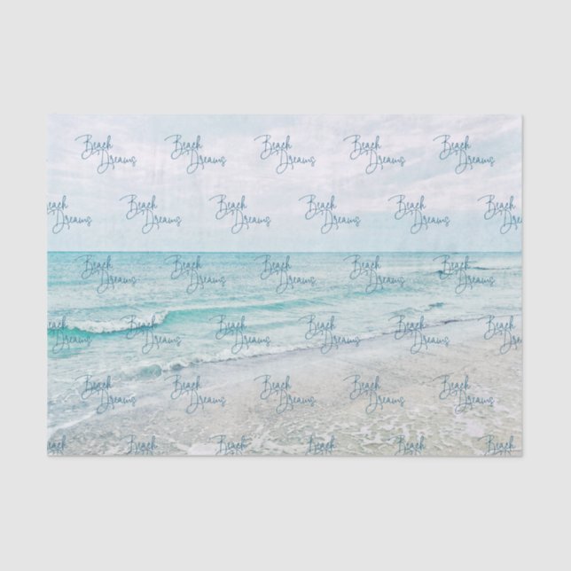Beach Dreams Inspirational Quote Retro Ocean Waves Tissue Paper (Front)