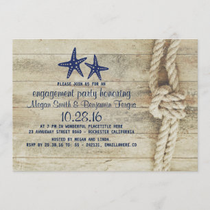 Beach Driftwood Nautical Navy Engagement Party Invitation