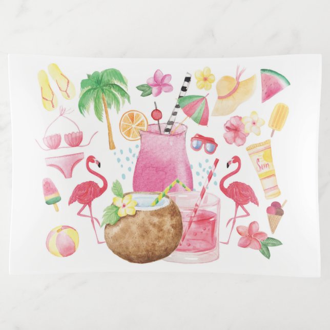 Beach Drinks Flamingos and More Trinket Tray (Front)