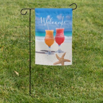 Beach Drinks Tropical Welcome Yard Flag Sign by millhill at Zazzle