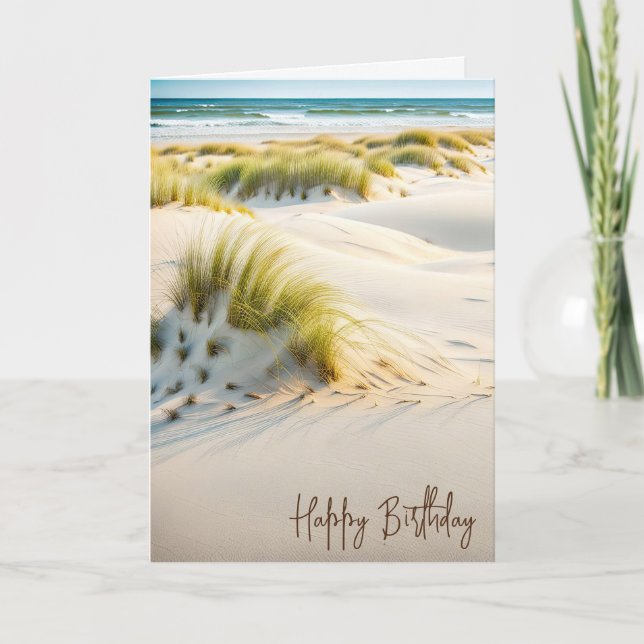 Beach Dune Grass Happy Birthday Card (Front)
