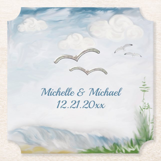 Beach Dune Romance Wedding Paper Coaster (Front)
