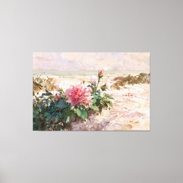 *~* Beach Dunes Roses TV2 Stretched Canvas Print (Front)