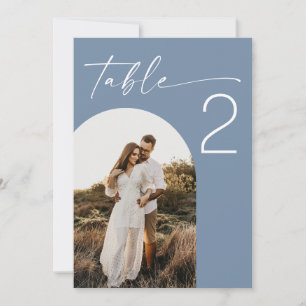 Beach Dusty Blue Photo Table Number. Yacht Wedding Invitation