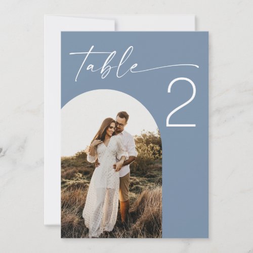 Beach Dusty Blue Photo Table Number. Yacht Wedding Invitation