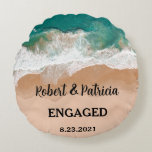 Beach Engaged Keepsake Engagement Round Pillow<br><div class="desc">Engagement Keepsake First Christmas Engaged</div>