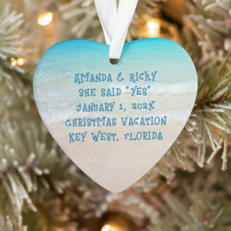 Beach Engagement Heart Shaped Photo Ornament