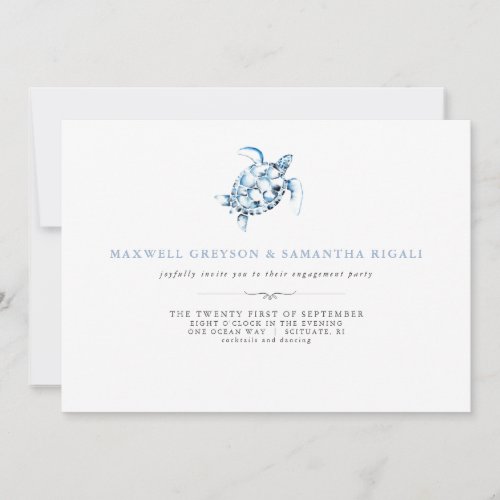 Beach Engagement Party Invitations Sea Turtle Blue
