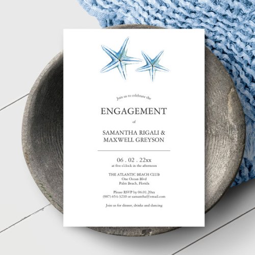 Beach Engagement Party Invites Watercolor Starfish