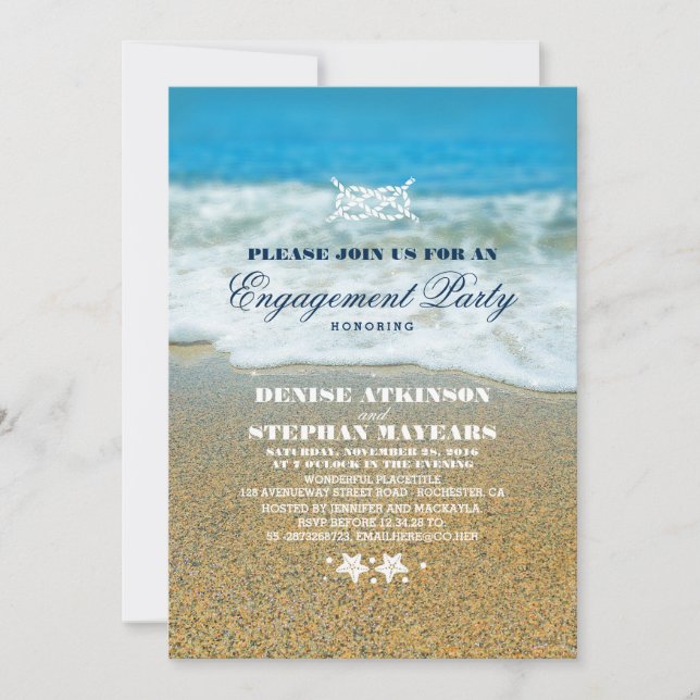 Beach Engagement Party Rope Knot Invitations (Front)