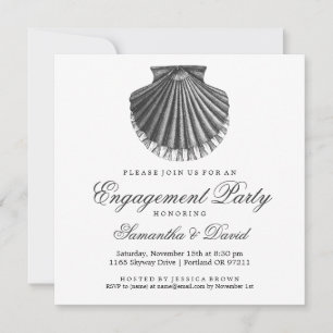 Beach Engagement Party Scallop Shell Charcoal Invitation