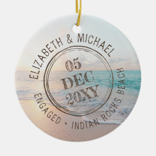 Beach Engagement Passport Stamp Destination Ceramic Ornament