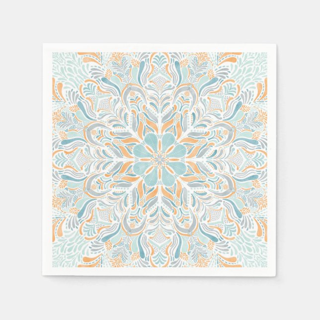 Beach Escape Watercolor Mandala Napkins (Front)